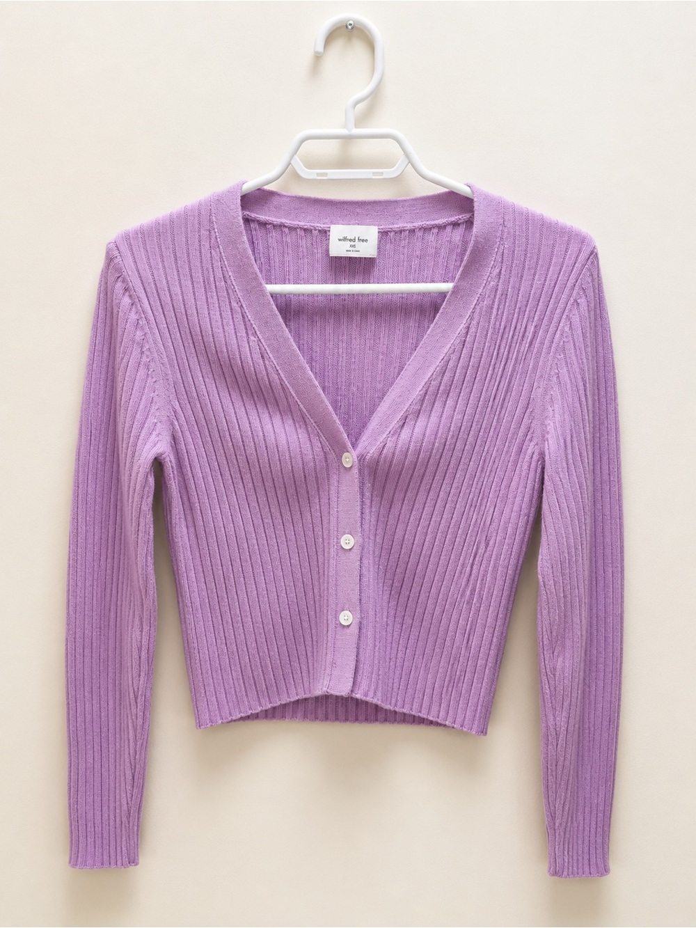 Aritzia Lilac Ribbed V-Neck Button Cardigan